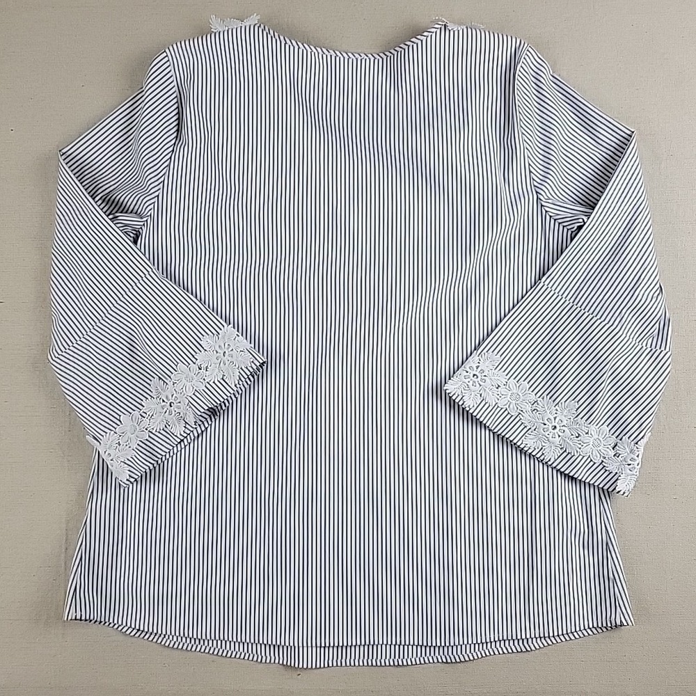Spense Women's Striped Lace Blouse Top Long Sleeve Stretch Size L - Picture 9 of 10